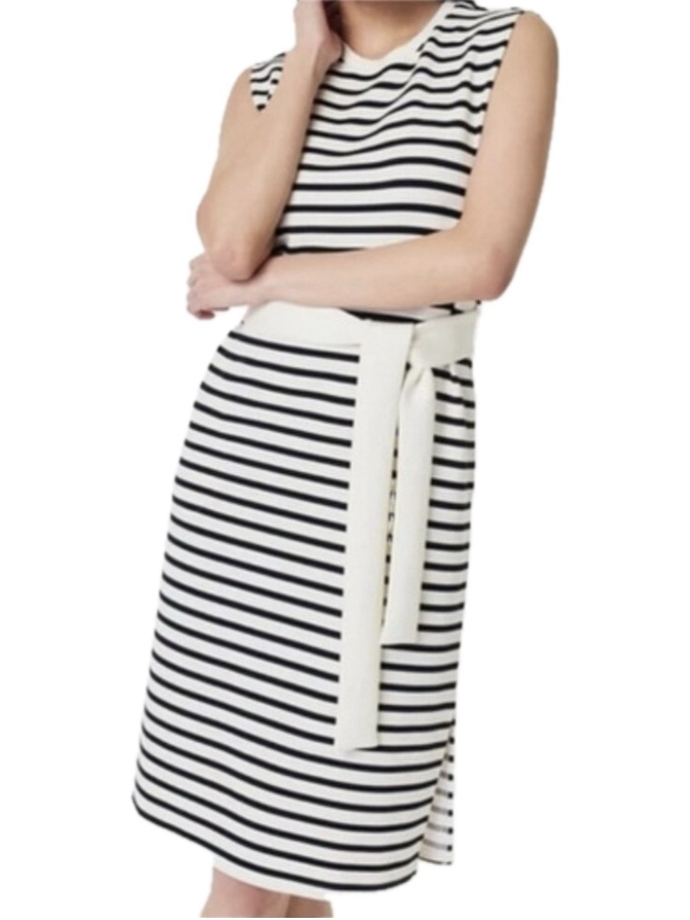 Spanx AirEssentials Sleeveless Tie Waist Tank Dress Porcelain Deep Night Stripe